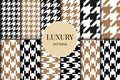 Houndstooth seamless patterns set. Fabric background. Classical checkered textile collection Royalty Free Stock Photo