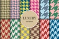 Houndstooth seamless patterns set. Fabric background. Classical checkered textile collection Royalty Free Stock Photo