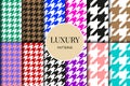 Houndstooth seamless patterns set. Fabric background. Classical checkered textile collection Royalty Free Stock Photo