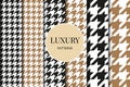 Houndstooth seamless patterns set. Fabric background. Classical checkered textile collection Royalty Free Stock Photo