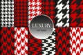 Houndstooth seamless patterns set. Fabric background. Classical red checkered textile collection Royalty Free Stock Photo