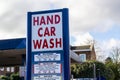 HOUNSLOW, LONDON, ENGLAND- 5th February 2021: Hand Car Wash sign