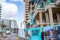 HOUNSLOW, LONDON, ENGLAND- 17th February 2021: High Street Quarter Hounslow development hoarding and Thank you NHS flag