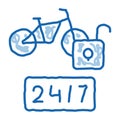 24-hour bike sharing services doodle icon hand drawn illustration Royalty Free Stock Photo