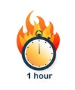 1 hour clock on fire icon Royalty Free Stock Photo