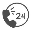 24 hour customer service, handset solid icon, shopping concept, all-day customer support sign on white background, call Royalty Free Stock Photo