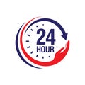 24 hour medical care service vector icon. day/night services button symbol. illustration of 24/7 sign isolated over a white