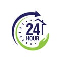 24 hour medical care service vector icon. day/night services button symbol. illustration of 24/7 sign isolated over a white