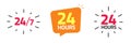 24 by 7 hour open work time service icon vector or 24h hrs a day clock logo as emergency or delivery support assistance pictogram