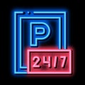 24 Hour Parking neon glow icon illustration