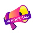 24 Hour Sale banner label, badge icon with megaphone. Flat design