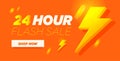 24 hour sale discount banner. Orange special promotional poster. 24h flash sale. Vector