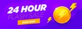 24 hour sale violet banner special discount with big gold coin, shop now button and abstract flash elements on purple Royalty Free Stock Photo