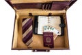 24 hour suitcase with passport, banknotes, chronograph, organizer and tie with cufflinks ready to go