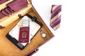 24 hour suitcase with passport, banknotes, chronograph, organizer and tie with cufflinks ready to go