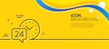 24 hour time service line icon. Call support sign. Minimal line yellow banner. Vector