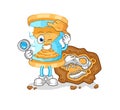 Hourglass archaeologists with fossils mascot. cartoon vector