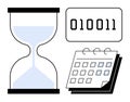 Hourglass, Binary Code, and Calendar Representing Time, Technology, and Scheduling Concepts Royalty Free Stock Photo