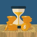 hourglass clock coins money finance icons flat design Royalty Free Stock Photo
