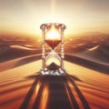 Hourglass clock on sand of desert. ai generative