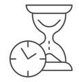 Hourglass with clock thin line icon, time passing concept, urgency and running out of time sign on white background Royalty Free Stock Photo
