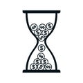 Hourglass with coins icon, time is money - vector