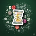 Hourglass collage with icons on blackboard