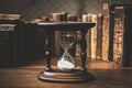 Hourglass and collection of old books Royalty Free Stock Photo