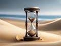 A Hourglass with the concept of Happy New Year & a New Startup of possitive time. Copy Space Royalty Free Stock Photo