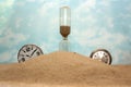 Hourglass, the concept of space of time, quickly passing time, elapsed time, lost time Royalty Free Stock Photo