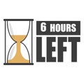 Hourglass countdown icon. Number six focus. Bold 6 hours left text. Black and orange design. Royalty Free Stock Photo