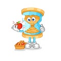 Hourglass eating an apple illustration. character vector Royalty Free Stock Photo