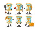 Hourglass farmer group character. cartoon mascot vector