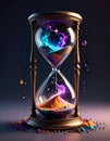 Hourglass Filled with Abstract Galaxy Cosmic Sand Flowing on Dark Gradient Backdrop Royalty Free Stock Photo