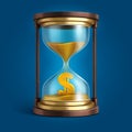 Hourglass with flowing sand and dollar currency sign. Time is money vector concept