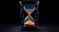 Hourglass with Flowing Sand Representing Time Passing on Dark Background