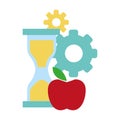 Hourglass, gear wheels and apple