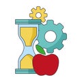 Hourglass, gear wheels and apple