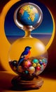 An hourglass with a globe and a blue bird inside Royalty Free Stock Photo