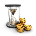 Hourglass With Golden Dollar Coins. Time Is Money Concept