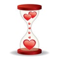 Hourglass with hearts on a white background