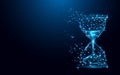 Hourglass icon from lines and triangles, point connecting network on blue background Royalty Free Stock Photo