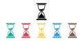 Hourglass. Hourglass icons. Sand glass icons for hour, time, clock and countdown. Black, green, red, yellow blue and brown symbols Royalty Free Stock Photo