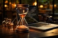 Hourglass on laptop, symbolizing time management in the digital age Royalty Free Stock Photo