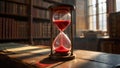 Hourglass in a Library: Time, Knowledge, and History Royalty Free Stock Photo