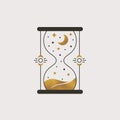 Hourglass logo. Boho emblem with golden moon. Vector