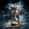 Hourglass measuring time while dissolving into smoke and clouds Royalty Free Stock Photo