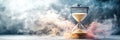 Hourglass measuring time while dissolving into smoke and clouds Royalty Free Stock Photo