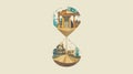 Hourglass Merging Ancient Landmarks and Cultural Icons Royalty Free Stock Photo