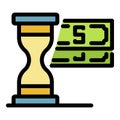 Hourglass money icon color outline vector